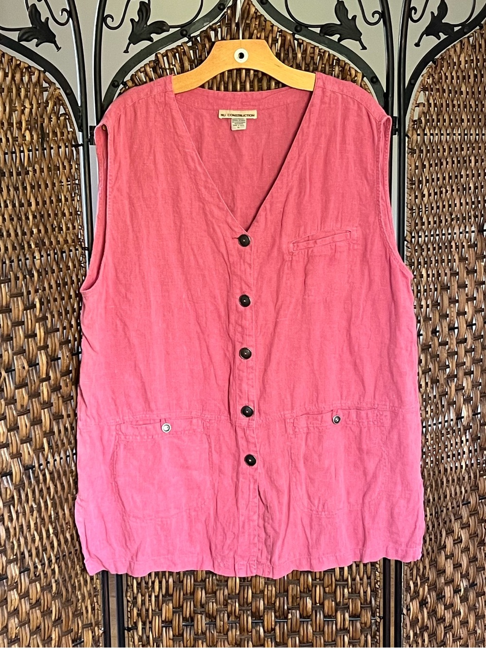XL Linen Nu Construction Button Down Blouse